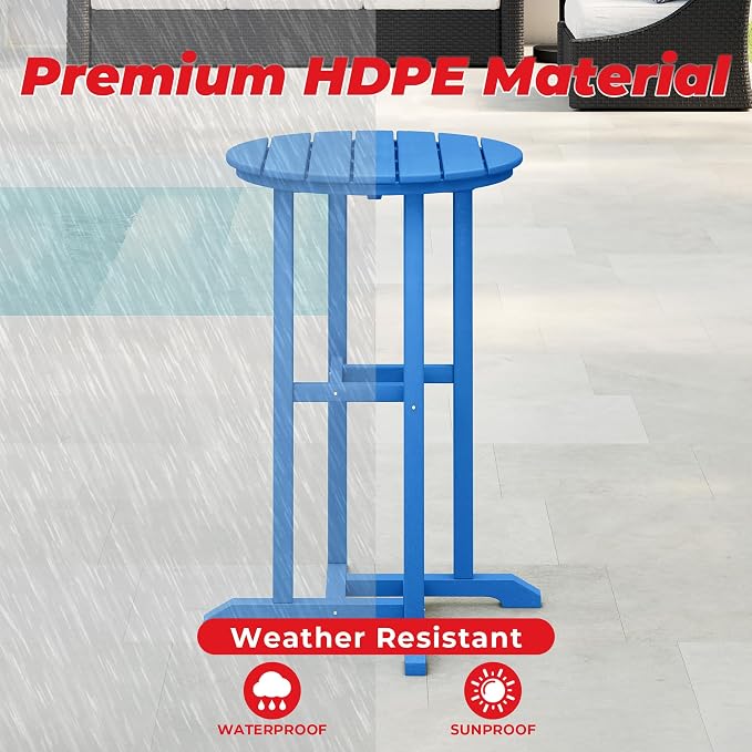 Costaelm Outdoor Bar Table, 37" Counter Height Round Patio Cocktail Bar Table, Patio Bar Table Bistro Dining Table Pub Table for Front Porch Deck, Backyard, Garden, Pacific Blue