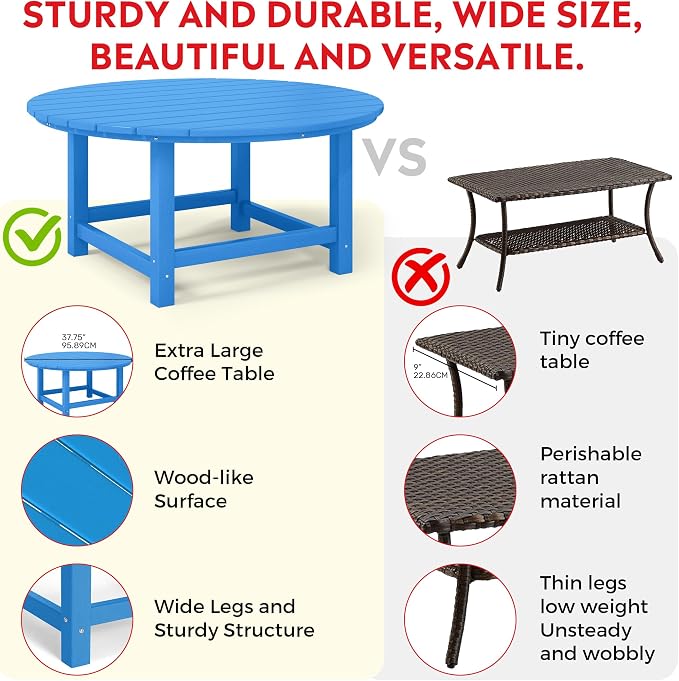 Costaelm Kids Dinner Table, Toddler Play Desk Student Desk Outdoor Childrens Picnic Tables for Children Arts & Crafts, Snack Time, Multi-Activity Table for Ages 2-8 in Home/Outside, Pacific Blue