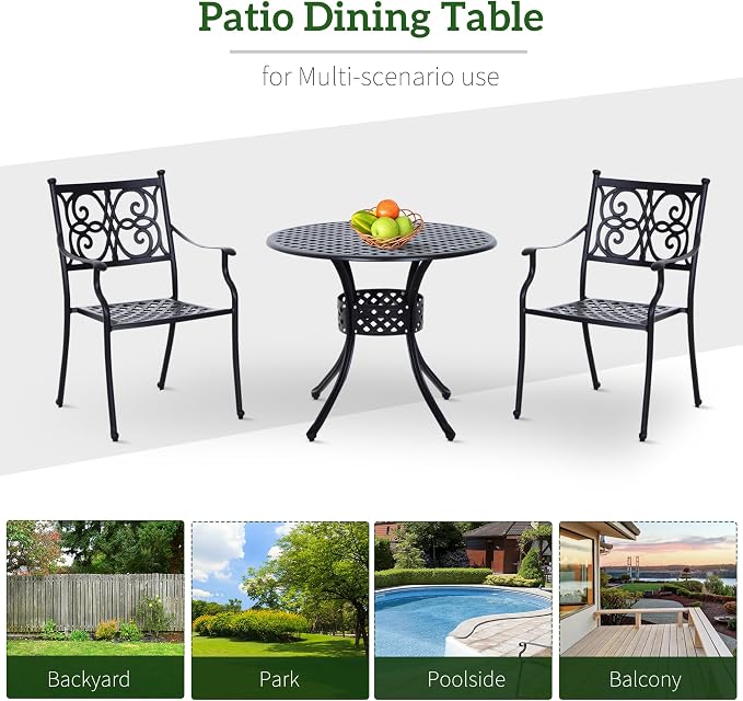 Outsunny 33" Patio Dining Table Round Cast Aluminium Outdoor Bistro Table with Umbrella Hole - Black