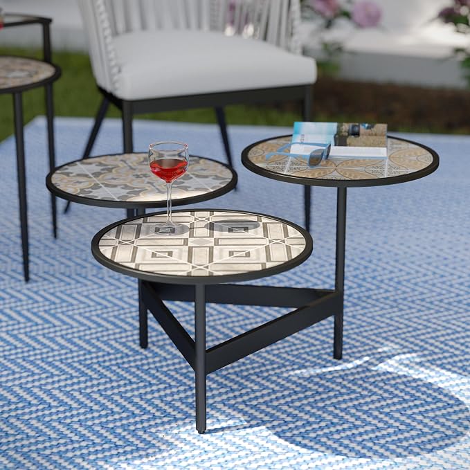 SEI Outdoor Patio Furniture - Lorengo Outdoor 3-Tier Cocktail Table - Transitional Design Multi Iron - Ideal for Patio, Backyard (OD1129100)
