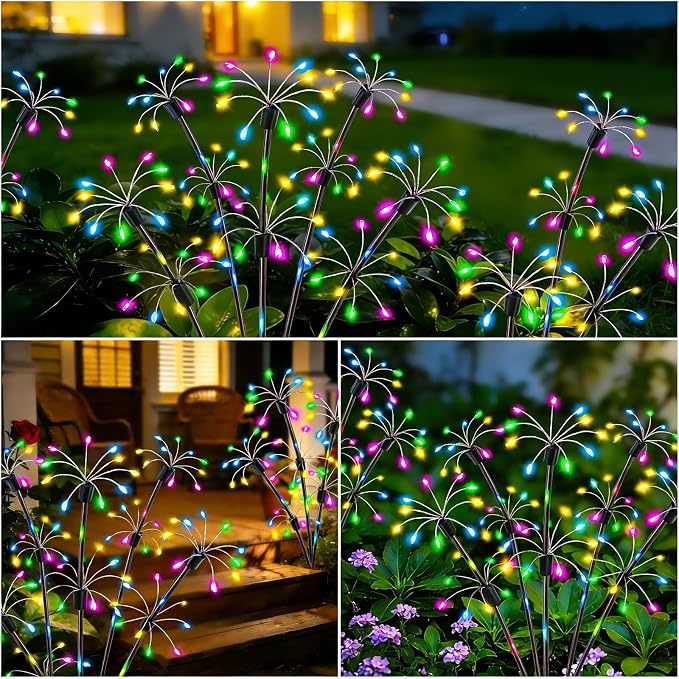 VOOKRY Solar Garden Lights Outdoor, 8 Pack Multicolor Fairy Firework Lights | Waterproof Starburst Fairy Light, Garden Decor for Yard Patio Pathway Lawn, Unique Gifts for Women Mom, Christmas Decorations