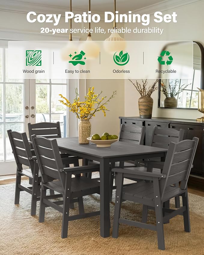 YEFU Outdoor Patio Table HIPS: 67" Rectangle Outdoor Dining Table with Umbrella Hole & Metal Aluminum Frame - All-Weather Patio Dining Table for 6 Person Modern Outside Furniture for Deck Garden Grey