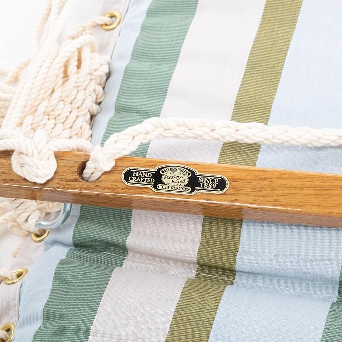 Original Pawleys Island Sunbrella Cushioned Single Swing – Gateway Aloe, Oak Spreader Bar, 350 lb Capacity, 24 in. x 24 in., Handcrafted in the USA