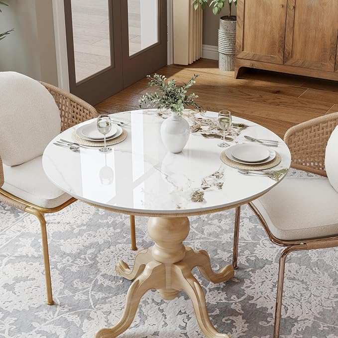 47.2"" Round White Marble Sintered Stone Table Top - Heat Resistant Waterproof for Dining Table, Office Desk, Bar, Patio