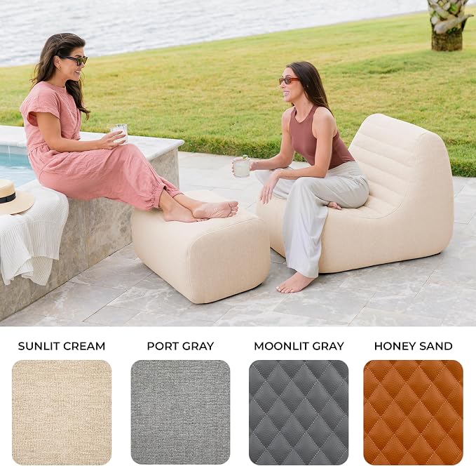 Big Joe Solvana Lounge Chair, Outdoor Performance Linen Weather-Resistant Fabric, Link Chair, Sunlit Cream