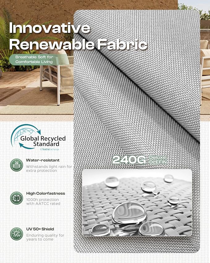 Aluminum Patio Furniture Set, 5 Seats Modern Outdoor Sectional Furniture with PE Rope & Dual-Layer Coffee Table, Luxury Patio Conversation Sets with 6" Cushions for Backyard/Garden, White