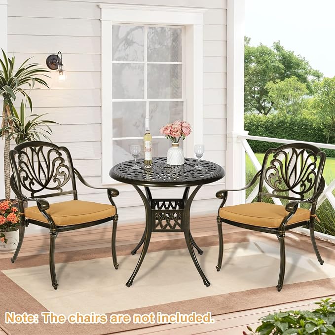 Outdoor Cast Aluminum Patio Table, 31” Round Bistro Table with 2” Umbrella Hole for Patio Furniture Garden Deck Backyard
