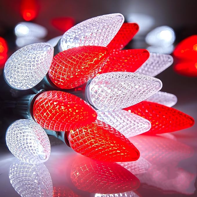 Brightown C9 LED Christmas Lights Outdoor, 66 ft 100 LED Strawberry String Lights, Waterproof Commercial Grade Extendable for Outside Roofline Patio Home Xmas Decoration, Red and White