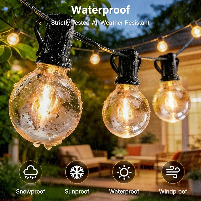 30FT Outdoor String Lights with Remote, Waterproof Connectable Dimmable G40 Patio Lights with 12+1 Shatterproof Edison LED Bulbs Plug in, Hanging Light for Outside Backyard Deck Garage Decor