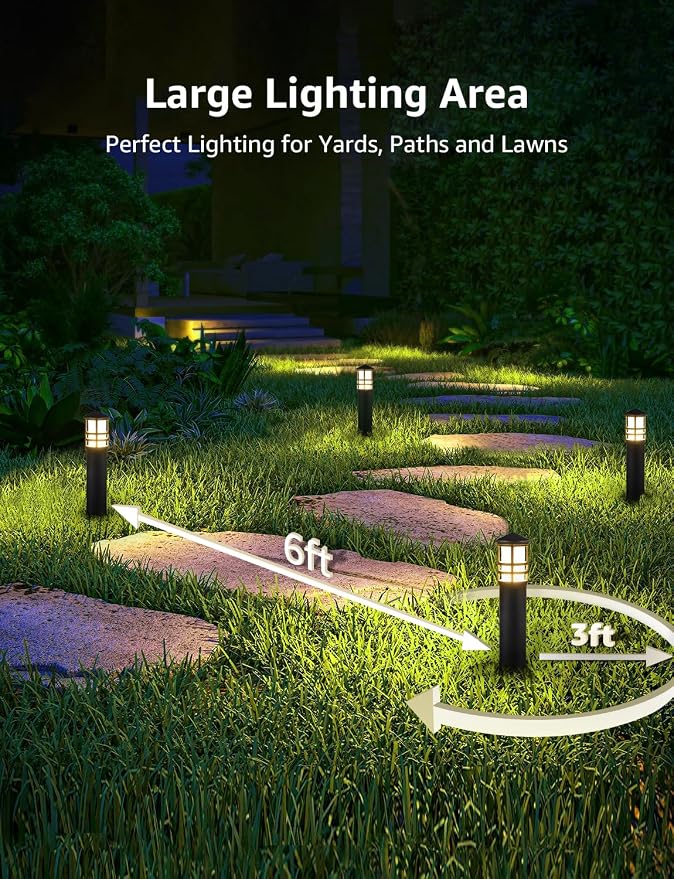 SUNVIE 4-Pack Low Voltage Pathway Lights 3W 3000K 12-24V LED Landscape Bollard Path Lights with Connectors CRI 90+ Aluminum Outdoor Landscape Lighting for Walkway Yard Garden, ETL Listed Cord | IP65 Waterproof, 3000K Warm White, 12-24V AC/DC, Aluminum,...