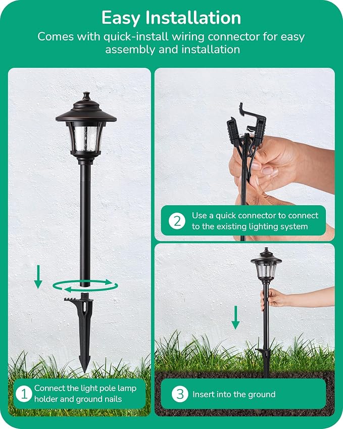 EDISHINE Low Voltage Landscape Lighting 12V 3W 120LM with Connectors 10Pack | Seed Glass, 3000K Warm White, ORB Waterproof Electric LED Landscape Path Lights for Walkway Garden Yard