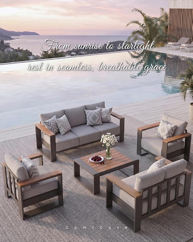 Oversized Aluminum Patio Furniture, 1 Piece Luxury Outdoor Furniture with 7.1" Extra Thick Cushion, Modern Outdoor Sectional Loveseat for Porch, Garden and Deck, Gray