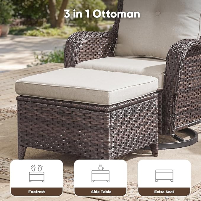Belord 6 Piece Wicker Patio Furniture Set, Outdoor Swivel Rocker Chairs Set of 2 with Ottomans and Loveseat, All Weather Patio Conversation Furniture Set, for Pool,Yard,SunroomBrown Wicker/Beige