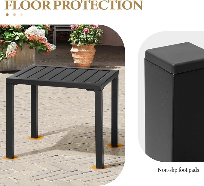 Crestlive Products Outdoor Side Table,Aluminum Rectangular Side/End Table, Small Patio Coffee Bistro Table for Outdoor Indoor (Black)