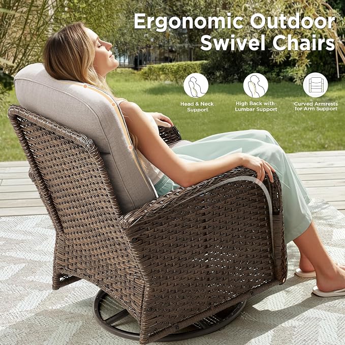 10 Pieces Luxury Outdoor Patio Furniture Set with 6-Inch Thick Cushions, Wicker Outdoor Furniture with High Back Swivel Patio Chairs Set of 4, Wicker Conversation Set for Deck Garden Porch, Beige