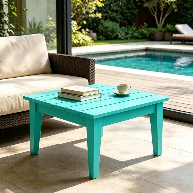 WestinTrends Ashore Outdoor Coffee Table, 32 Inch All Weather Poly Lumber Adirondack Patio Coffee Table Square Low Table, Turquoise