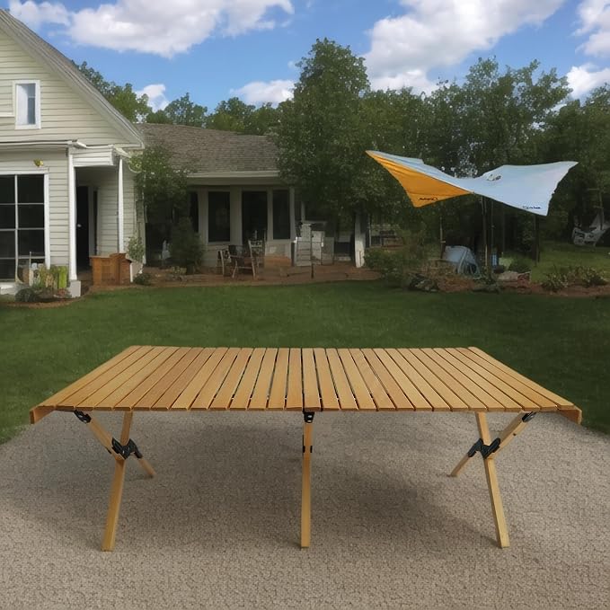 Portable Foldable Patio Dining Table Made of Natural Wood, Multi-Function Design for Indoor and Outdoor Applications