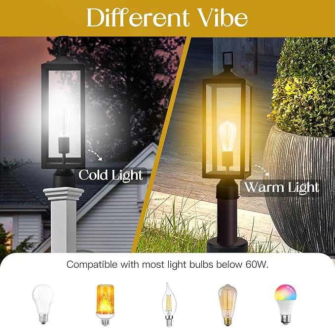 Large Lamp Post Light Fixture, 21.3 Inch Post Lamps Outdoor Lights for Residential Sidewalk Gate Post Light Pier Mount Lights