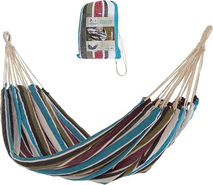 Castaway Living Large Gray Multicolor Stripe Brazilian Double Hammock with Matching Storage Bag, Designed in The USA, Perfect for Backyard, Patio, Bedroom, Beach & More