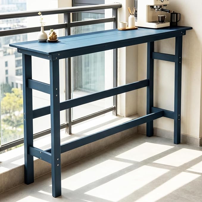 Outdoor Bar Table, HDPE Patio Pub Table, Weather-Resistant Tall Console Table for Backyard, Balcony & Garden, Durable All-Weather High Top Table, Easy Maintenance,Blue