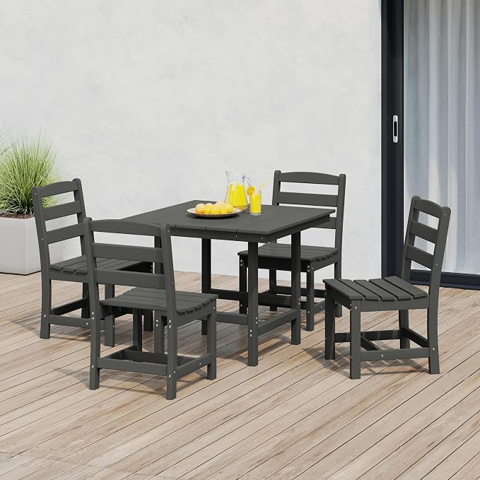 Costaelm Outdoor Patio Table, Outdoor Dining Table for 4, Weather Resistant Square Patio Table with Umbrella Hole for Garden, Poolside, Porch, Gray