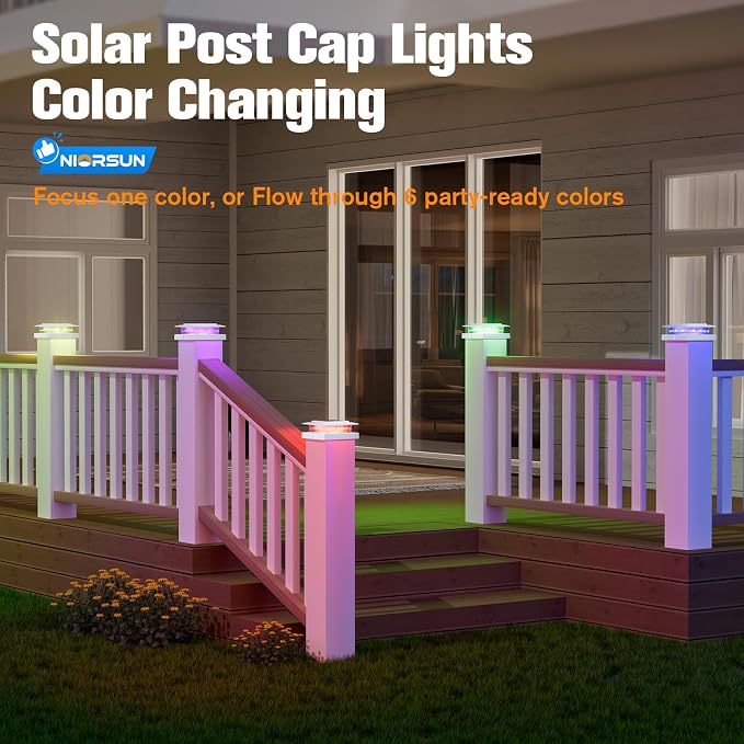 4x4 Post Solar Lights Color Changing,Solar Post Light,16 Pack White | RGB Solar Post Cap Lights for 4x4 Post Caps Wood Vinyl,5x5 Vinyl,IP44 Waterproof Fence Post Solar Lights Outdoor for Deck