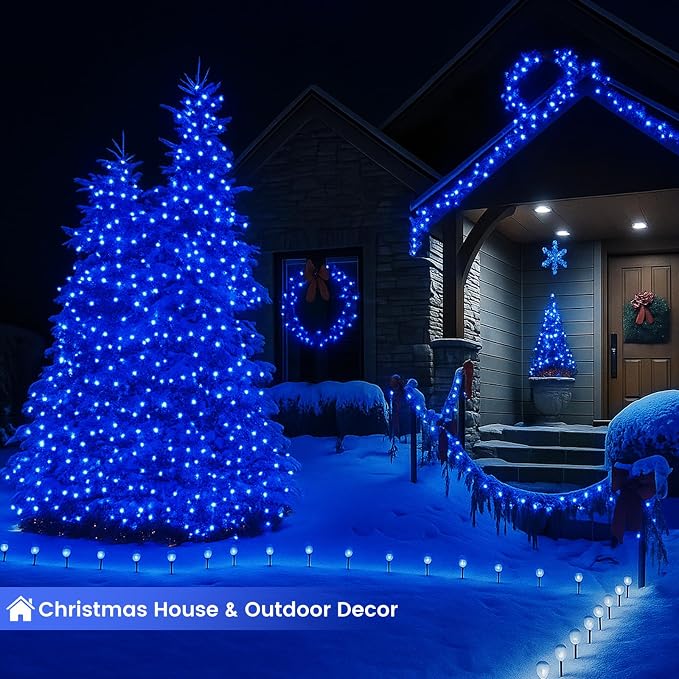 200 LED Connectable String Lights, 66FT Christmas Lights Outdoor Indoor | Blue, 13 Modes, Timer, Clear Wire Waterproof Twinkle Fairy Lights Plug in for Bedroom Classroom Patio Xmas Tree Decor