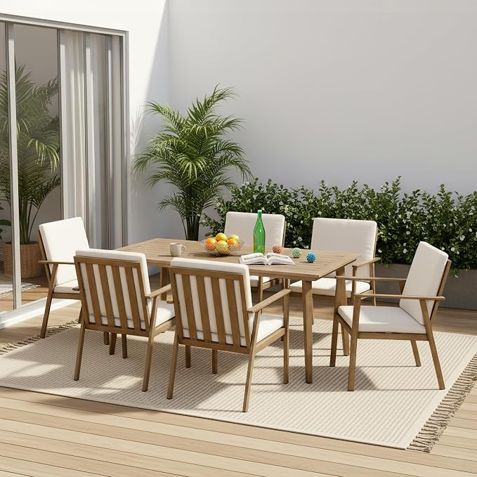 Outdoor Patio Dining Chairs Set of 2, Never-Rust Aluminum Garden Chairs with Thickened Washable Cushions, All Weather Patio Armchairs with Wider Seat for Backyard, Lawn, Poolside, Porch, Teak