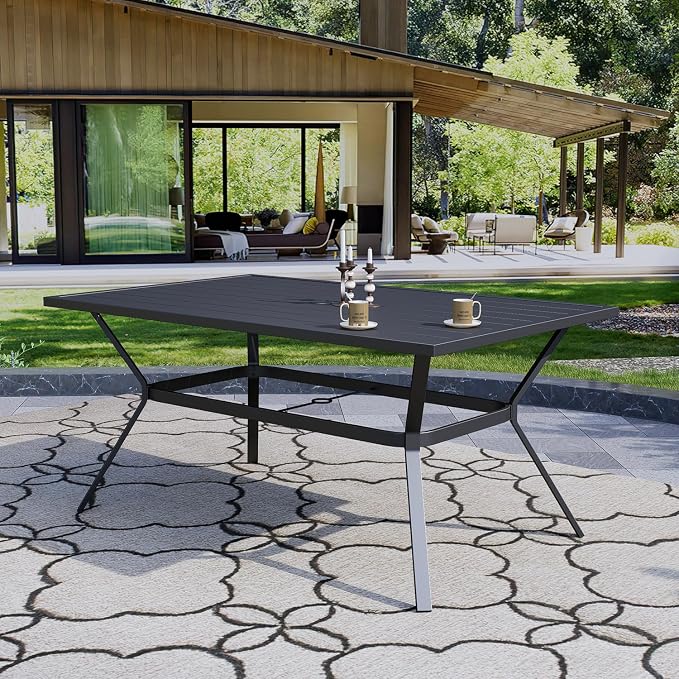 Anmutig 7-Piece Outdoor Dining Set, 6 Swivel Patio Chairs & 60'' Rectangular Dining Table with All Weather Frame Furniture Set - Tan Grey Style2