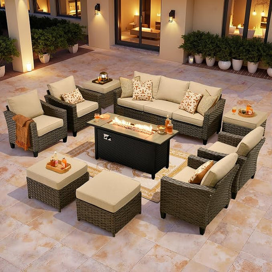 CAODOC Wicker Patio Furniture Set,8 Pieces Modern Outdoor Conversation Set Sectional Sofa with Cushion and Ottomans for Garden, Poolside, Backyard