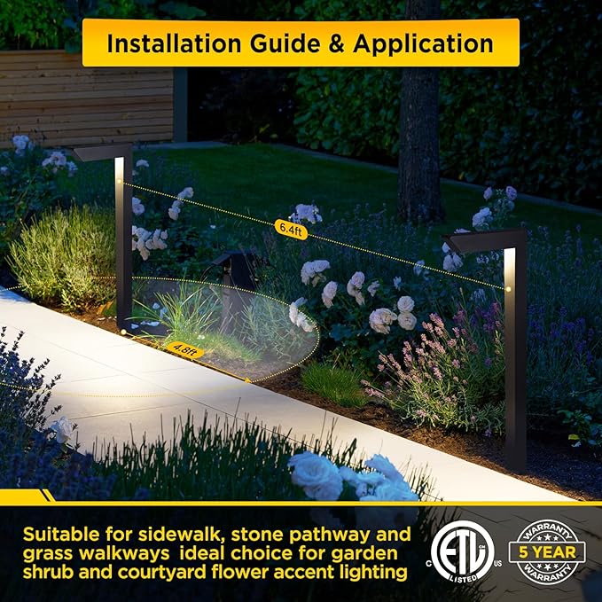3CCT LED Low Voltage Landscape Pathway Light, 12V Premium 3000K/4000K/5000K Selectable Path Lights Wired, Modern Walkway Lights Outdoor, Higher Housing with Larger Stake (19.71IN, 4pack)