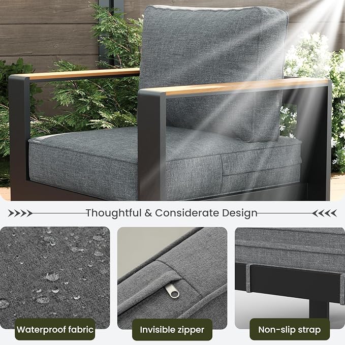 LayinSun 4 Piece Aluminum Outdoor Furniture Set with Coffee Table, Outside Patio Deep Seating Conversation Set with Upgraded Washable Thick Cushion