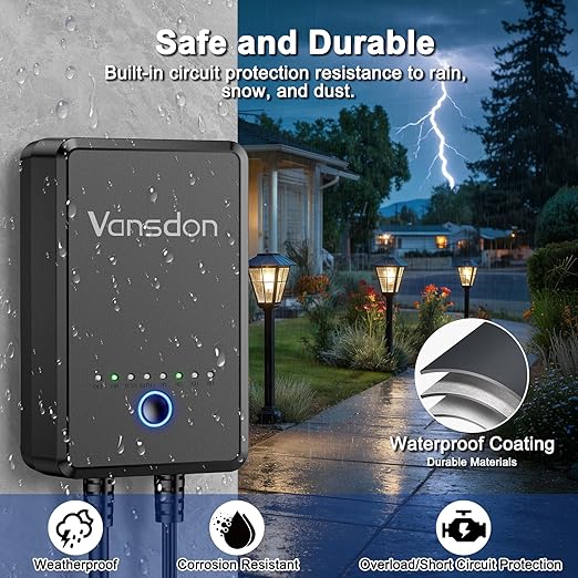 Vansdon 60W Low Landscape Voltage Transformer,120V AC to 12V DC,ETL Listed | Timer & Photocell Sensor,Circuit protection & Memory function,4 modes,Weatherproof,for Pathlight,Spotlight,ETL Listed