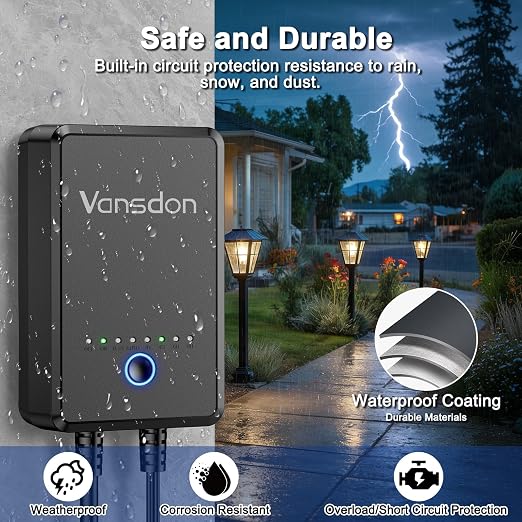 Vansdon 100W Low Voltage Landscape Transformer,Weatherproof Landscape Light Transformer, 120V AC to 12V DC, Outdoor Lighting Transformers with Timer and Photocell Sensor for Pathway Lights