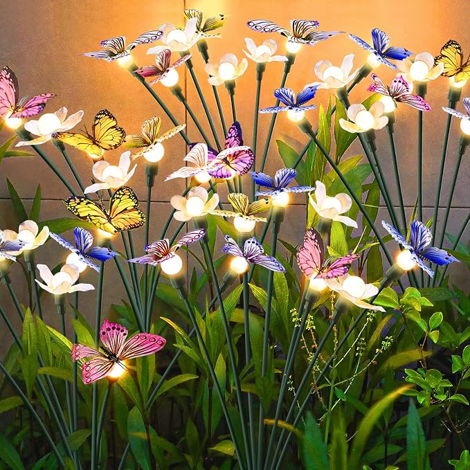 FENSAN Solar Garden Lights,2packs-16LED,Outdoor Solar Powered Decor for Yard, Patio, Pathway, IP65 Waterproof Butterfly Lights
