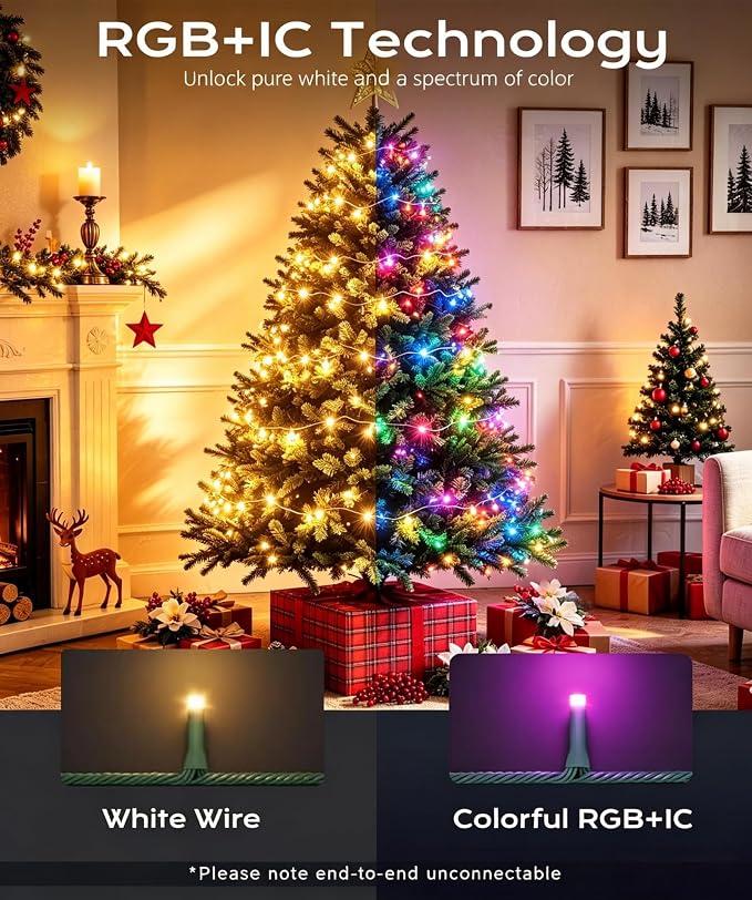 Smart 99ft 200 LED Christmas Halloween Fairy String Lights | App & remote DIY color changing orange, purple & RGB twinkle glow; ideal for indoor or outdoor whole house holiday decor.