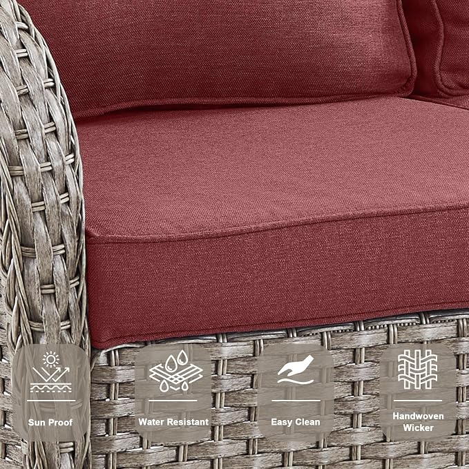 Belord 6 Pieces Wicker Patio Furniture Set - Swivel Rocker Outdoor Chairs with Outdoor Couch and Side Table, All-Weather Patio Conversation Set for Sunroom Backyard Deck