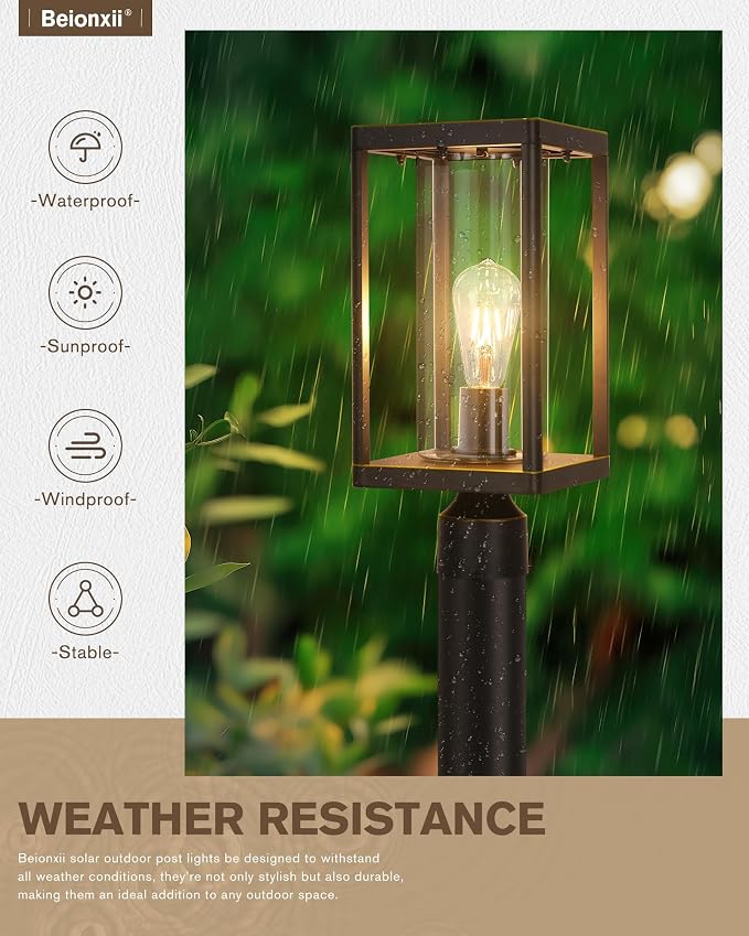 Beionxii Outdoor Post Lights, 20in Post Lantern with Pier Mount Base, Aluminum Street Lights with Glass, Fence Post Deck Lighting for Garden, Patio, Pathway, BXA291-P-2PK-O (NOT Solar, 110-120V AC)