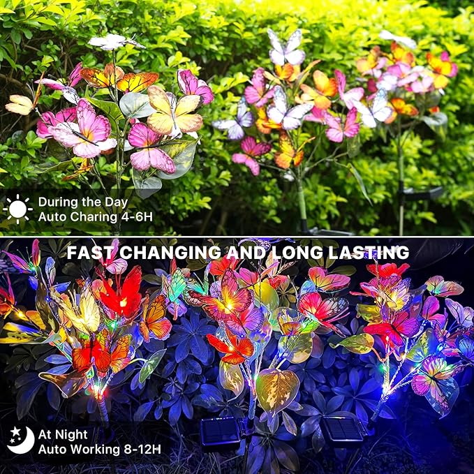 Adecorty Solar Garden Lights Solar Lights Outdoor Waterproof Decorative 4 Pack with 88 LED 68 Butterfly Solar Lights for Garden Yard Decor Christmas Decorations, Gifts for Mother's Day Mom