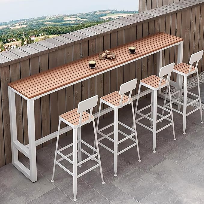 Outdoor Bar Height Patio Table,All-Weather Rectangular High Top Table,Long Narrow Bar Table with Powder Coated Steel Frame,Table Only(47.2 "L x 15.7 "W x 41.3 ‘H, White)