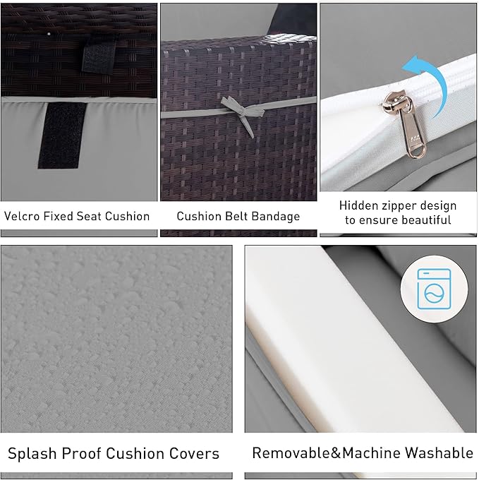 Outdoor Patio Furniture Set, 14 Pieces Outdoor Sectional Furniture Patio Sofa, All-Weather PE Rattan Patio Conversation Set with Tempered Glass Top Table & Cushions(Grey).