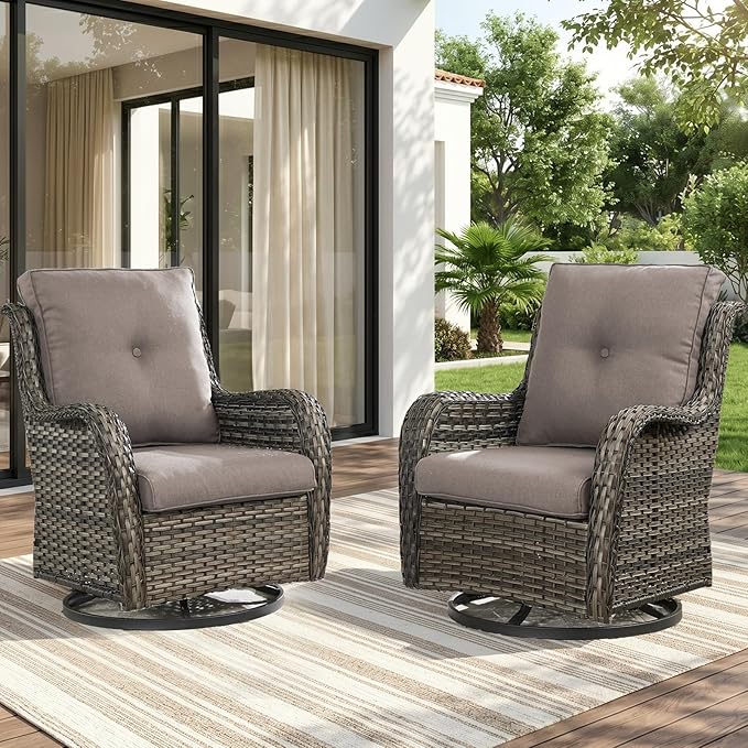 Rilyson Wicker Rocking Chair Swivel Chairs - 2 Piece Rocker Patio Chairs Set Rattan Rocking Chair for Outdoor Porch Deck Garden Backyard (Mixed Grey/Grey)