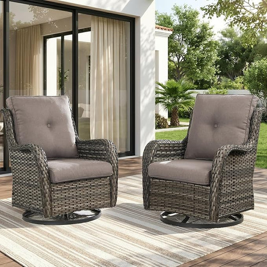 Rilyson Wicker Rocking Chair Swivel Chairs - 2 Piece Rocker Patio Chairs Set Rattan Rocking Chair for Outdoor Porch Deck Garden Backyard (Mixed Grey/Grey)