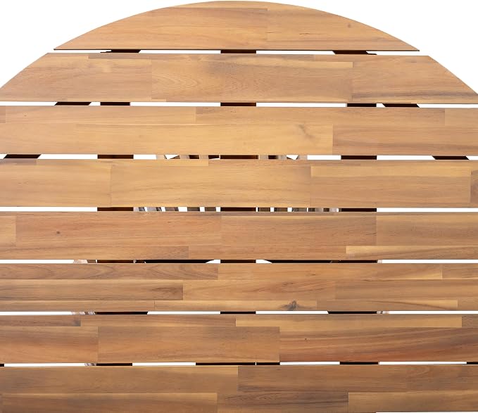 roomfitters 47.25" Round Outdoor Dining Table, Slatted Pedestal Base Acacia Wood Patio Table for 4-6 People, Light Teak
