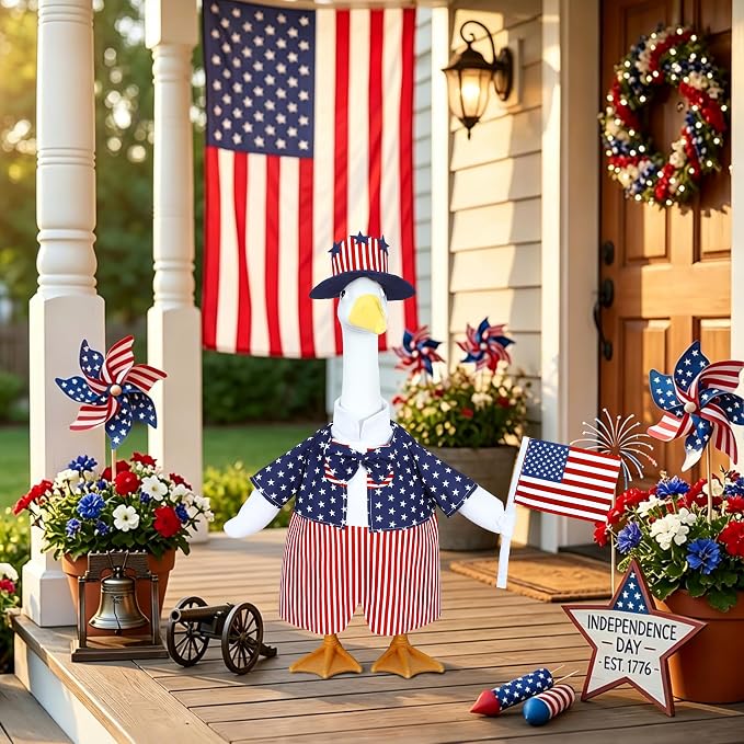 8 Set Porch Goose Outfits Holiday Goose Clothes for 23 Inch Goose Statue | Weather-resistant Polyester, Elastic Snug Fit, Seasonal Goose Outfits, Halloween, Christmas, All Holiday Themes, Patio Decor