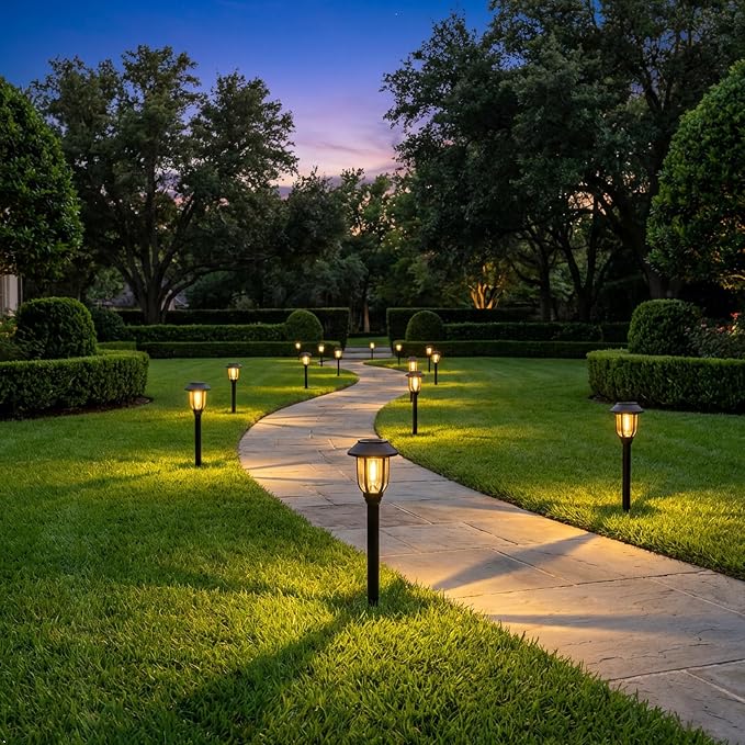 Solar Pathway Lights Outdoor 8 Pack, Warm White Solar Path Lights, Waterproof Energy Efficient Landscape Lights Decorative Auto On/Off, Solar Garden Lights for Yard Walkway Driveway Patio