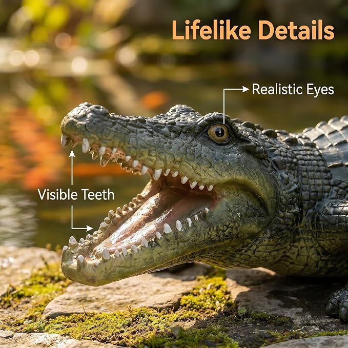 Outdoor Alligator Animal Statue, 23.23 Inch, Green Crocodile | Realistic Crocodile Resin, Garden Statue, For Pond Edge, Lawn, Patio & Backyard
