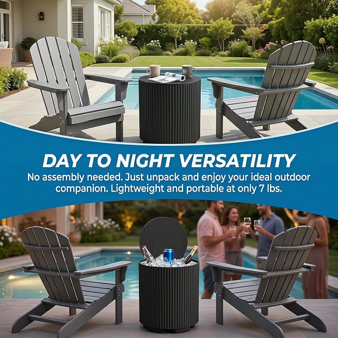 Zapdos 3-in-1 Outdoor Cooler Side Table, Dense Fluted Design, 330lbs Capacity Patio Ice Bucket