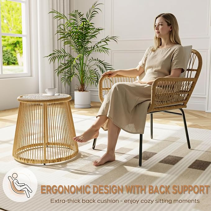 6-Piece Boho Outdoor Patio Furniture Set, L-Shaped Wicker Sectional Sofa with Ice Bucket Table & High Back, Sturdy 500lbs Frame for Garden Balcony Deck or Backyard, Beige