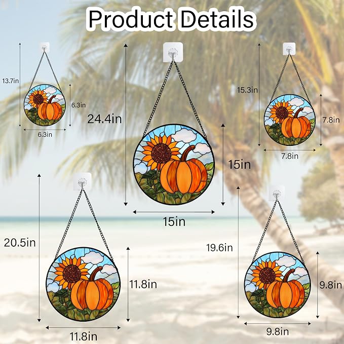 DASTOLL Stained Glass Window Hanging Fall Farm Scenery Sunflower Pumpkin 7.8" - Suncatcher Door Garden Kitchen Sunroom Sun Catcher Home Decor Birthday for Mom Grandma Men Woman